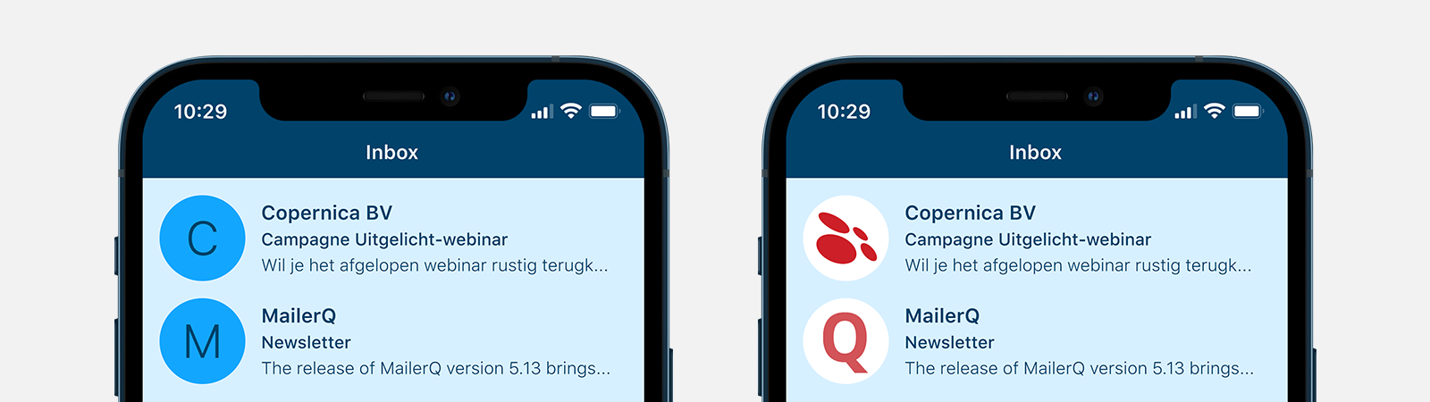Een inbox met en zonder BIMI